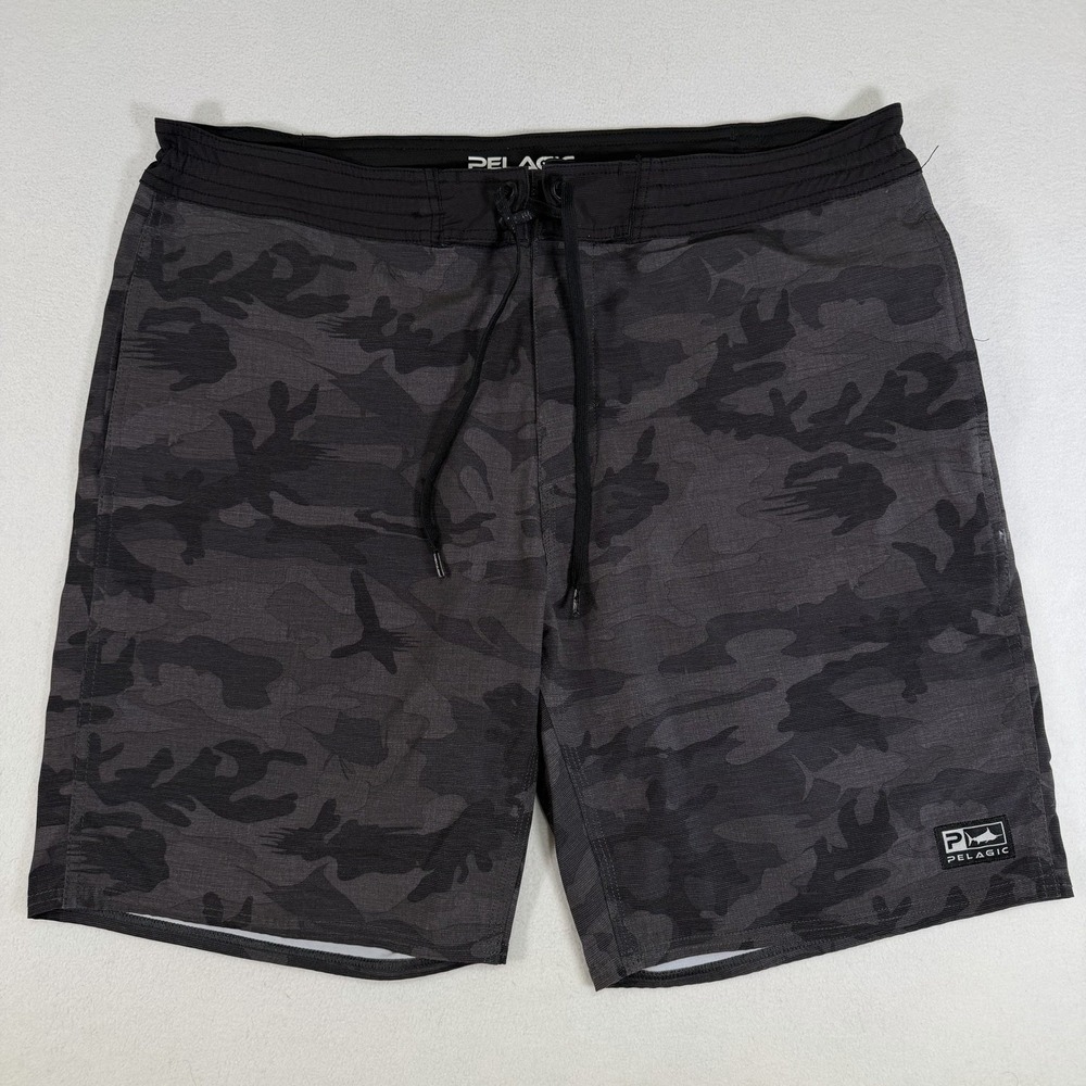 Pelagic High Performance Board Shorts Black‎ Camo Fishing Surf Mens Size 36